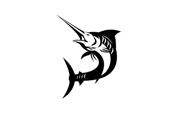 Blue Marlin Fish Jumping Shield Graphics for Editorial Design