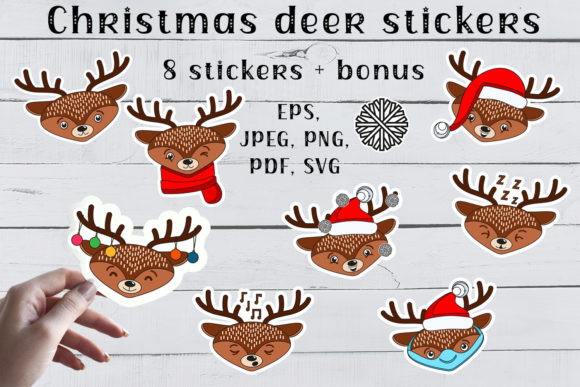 Christmas Deer Stickers SVG, PNG Files for Graphics
