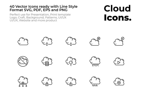 Cloud Collection Icon Set Line Style Graphics for Publishers