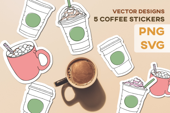 Coffee Tea Cups Mugs Stickers Design KIT: Graphics & Illustrations Review