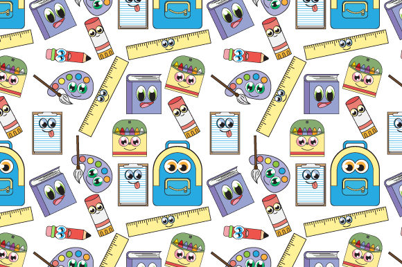 Cute Cartoon Stationery Seamless Pattern Graphics for Modern Patterns