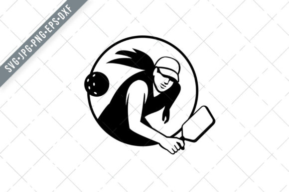 Female Pickleball Player with Paddle SVG Graphics and Illustrations