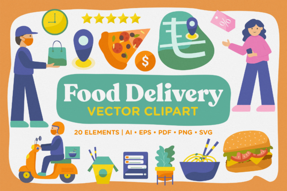 Food Delivery Vector Clipart Pack for Modern Graphics