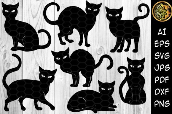 Halloween Cat Silhouette Clipart Set for Graphics and Illustrations