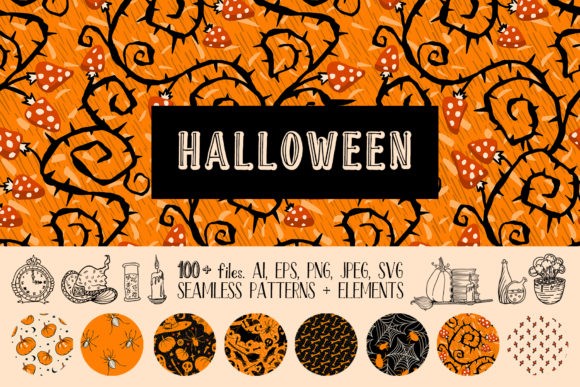 Halloween Seamless Patterns and Vector D Graphics for Illustrations