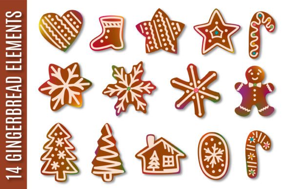 New Year Gingerbread Elements: Graphics & Illustrations for Publishers