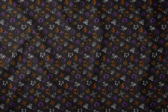 Outline Halloween Seamless Pattern Graphics for Editorial Publishing